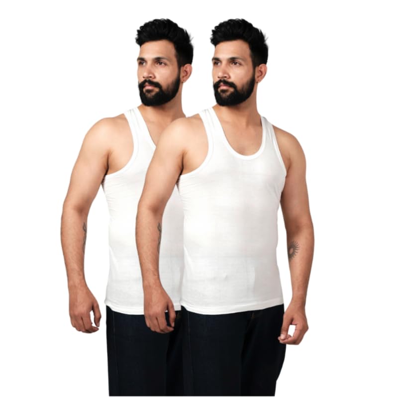 indian threads Men’s White Cotton Round Neck Sleeveless Regular Fit Comfort Vest-P-picture-49