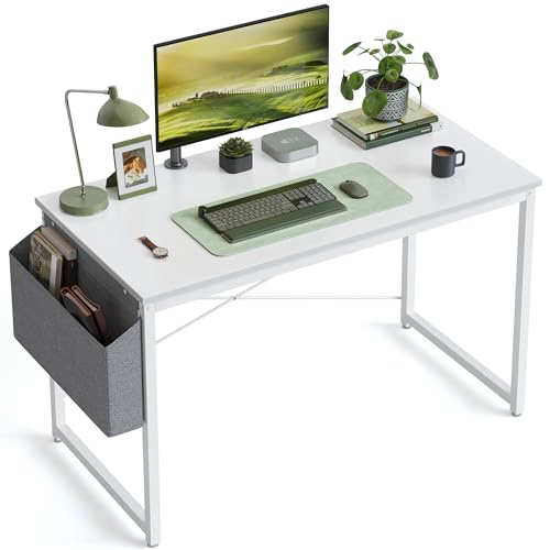 Image of Cubiker Computer Desk, Home Office Writing Study Desk, Modern Simple Style Laptop Table with Storage Bag (39.4, White)