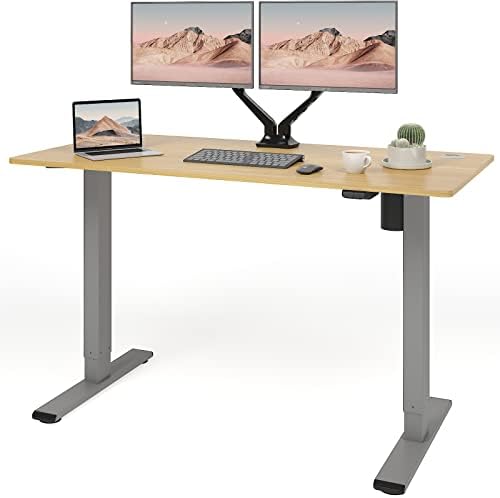 FLEXISPOT Essential Electric Standing Desk Height Adjustable Standing Desk Sit Stand Desk Adjustable Desk Stand Up Desk for Home Office (100 * 60cm, White Frame+ Maple Desktop)