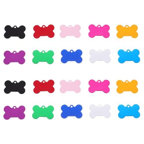 KHBUAB 20 placas de identificación para perro en - Placas de identificación para mascotas con forma de hueso de 38 mm - Etiqueta con nombre para cachorro grabada - de para collar de perro - Llavero