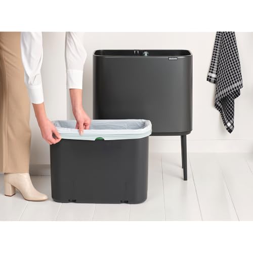 Image of Brabantia Bo Touch Top Kitchen Trash Can with Single Compartment & Raised Legs | Confident Gray | 9.5 Gal Inner Bucket | Soft-Close Garbage Can, Stay-Open Lid | Fits Against Wall | + Trash Bags