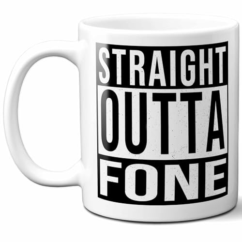 Fone Last Name Gift. Personalized, Custom "Straight Outta" Surname Sign Coffee Mug. 11 Ounces.