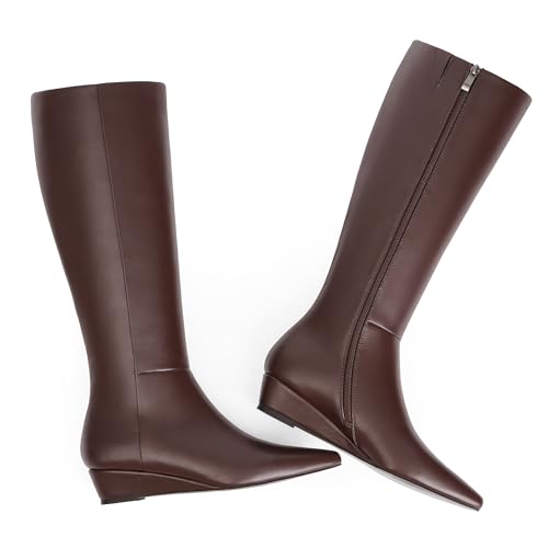 Modatope Knee High Boots Women Brown Boots For Women Chocolate Tall Brown Boots Brown Leather Boots Wedge Heel Womens Fall Boots 2024 Long Boots Size 9 thumb #5