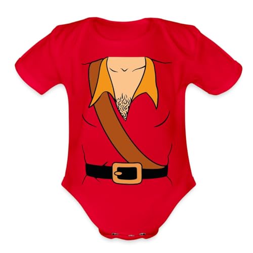 Spreadshirt Gaston Halloween Costume Organic Short Sleeve Baby Bodysuit, NB, red