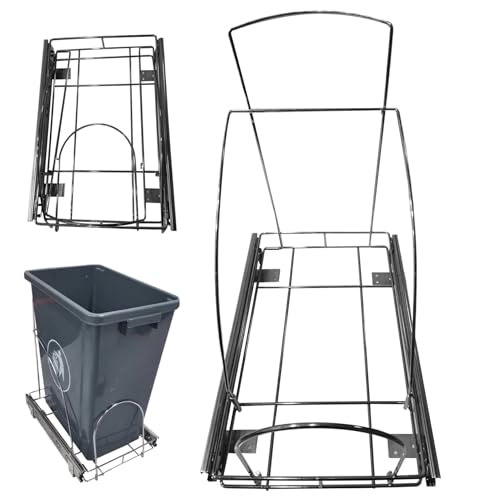 HoveeLuty Poubelle coulissante pour armoire de cuisine, poubelle coulissante réglable sous armoire, étagère coulissante en métal 16,5 x 15,8 x 11 avec poignée (poubelle non incluse)