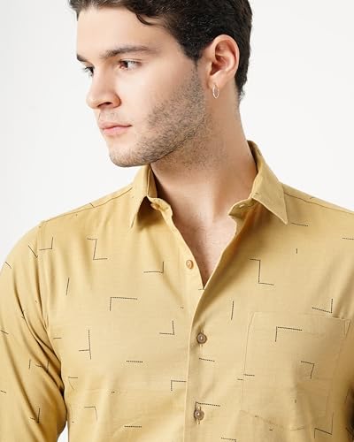 Image of Pale Yellow Printed Royal Oxford Shirt