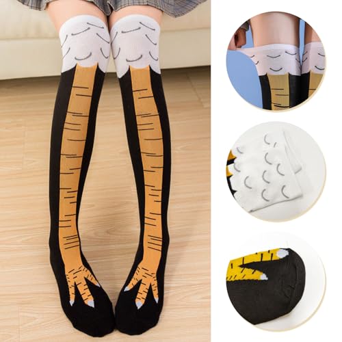 XNIVUIS 2 Paar Chicken Leg Socks Hühnerfüße Socken mit Hühnerbeinen Strümpfe Damen Ofenrohrsocken Iustige Overknee Cartoon Winter Warme Socken Einheitsgröße (Schwarz)