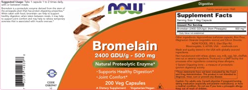 Now Bromelain 500 Mg, 200 Veg Capsules - Natural Pineapple, Proteolytic Enzyme Supplement, 2400 Gdu #TOP1