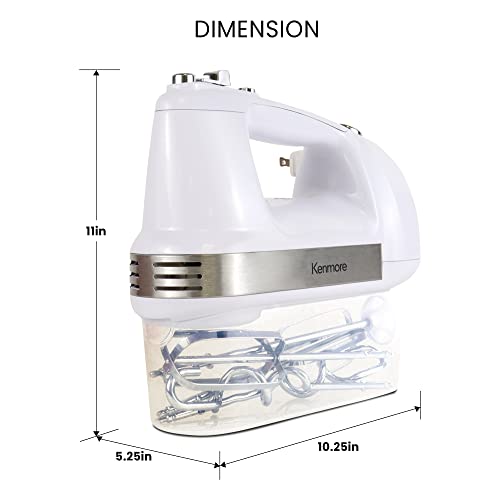 Kenmore 5-Speed Hand Mixer/Blender, 250 Watts, with Beaters, Dough Hooks, Liquid Blending Rod, Automatic Cord Retract, Burst Control, and Clip-On Accessory Storage by Koolatron - Image 6