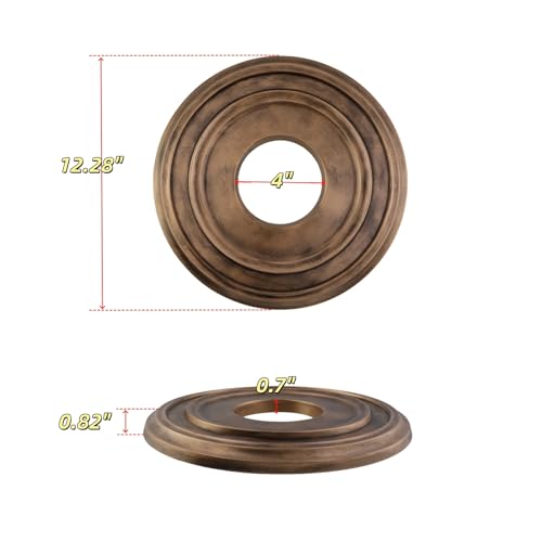 Image of PU Ceiling Medallions 2Pcs, 12.28 Inches x 4 Inches, Bronze Tone | Whole Cover Type, Fits 4 Inches Canopy, European Vintage Carving Style, Synthetic Foam Construction for Easy Installation
