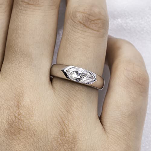 Civetcat 10X5Mm Oval Marquise Cut Moissanite Engagement Ring For Women Platinum Plated Silver Half Bezel Tension Set Silvery Cvctrgmo42Pssilver 0 #TOP4