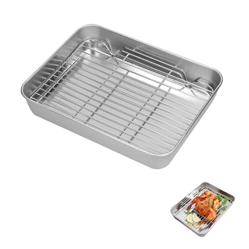 Roasting Pan, Stainless Steel Turkey Roaster with Rack Nonstick Roasting Pan for Roast Chicken, Roasts and Turkeys, Dishwasher and Oven Safe (L- 26.5x20.5x5cm)