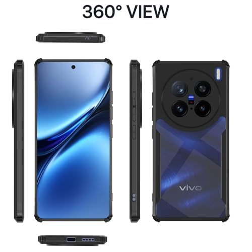 Image of Pikkme Crystal Clear Transparent Back Cover | Ultra Hyrbid | Full Camera Protection | Raised Edge | Bumper Case for Vivo X200 Pro 5G (Black)