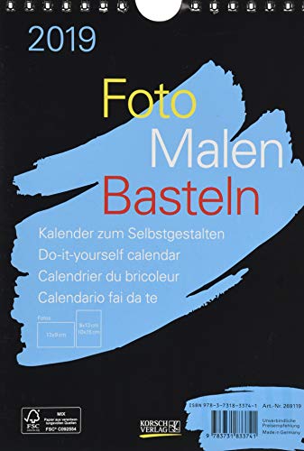 Foto-Malen-Basteln 2019 schwarz, Format A5: Kalender zum Selbstgestalten, aufstellbar