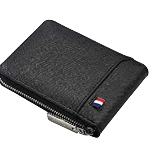Image of Compact RFID Protected Card Wallet with Expandable Slots Zipper Closure and Currency Pocket (Black)