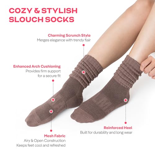 Image of CoolMate Women's Scrunch Crew Socks, Slouchy Mid Calf Boot Socks, 3 Pairs