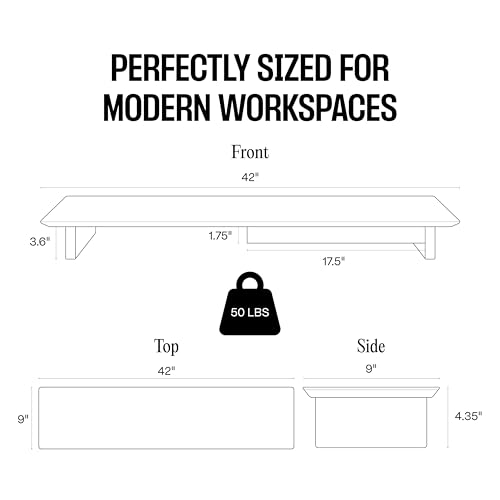 Image of COREMINDED Solid Wood Dual Monitor Stand Riser, 42 Inch Oak Desk Shelf | Fits 2 Monitors, Sturdy & Stable Solid Wood, Under Monitor Keyboard Storage, Office Desktop Organizer, Easy Assembly, Oak