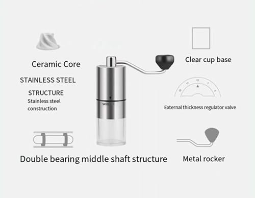 Miniatura 4 de Molinillo de café manual portátil, rebaba cónica con 5 ajustes ajustables para una molienda suave, perfecto para entusiastas del espresso en casa,