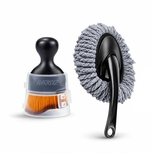 Image of Car Interior Cleaning Combo - Ultra Soft Detailing Brush with Protective Cover + Microfiber Duster, Dashboard AC Vent Screen Keyboard Cleaner for Car & Home