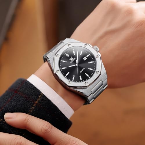 Image of OLEVS Watches for Men Luxury Fashion Large Dial Male Watches Analog Quartz Stainless Steel Waterproof Business Dress Men's Wrist Watch