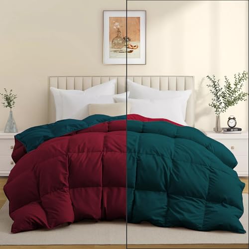 Image of Duel Tone Luxury Comfort 500 GSM Winter Comforter King Size 90 inchX106 inch - Heavy Winter Blanket 500 GSM Microfiber Fill - Duvet /Blanket King Size - Teal /Burgundy Color