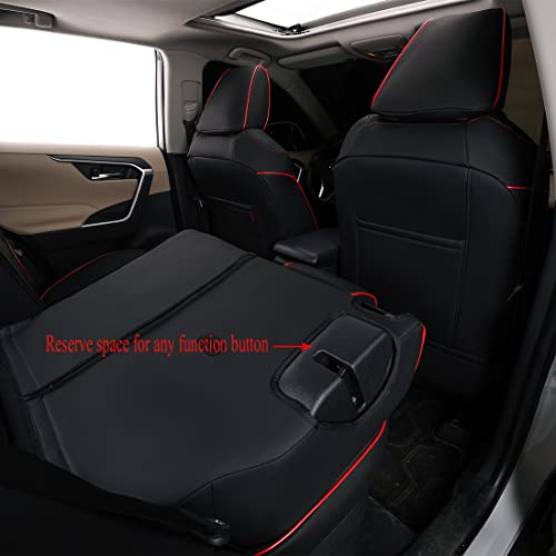 Image of EKR Rav4 Seat Covers Custom Fit for Toyota Rav4 (Only Hybrid) 2019-2025 LE,XLE,XLE Premium,Limited,Woodland Edition, Leather Car Seat Cover Full Set for SUV,Faux Leather(Black with Red Piping)