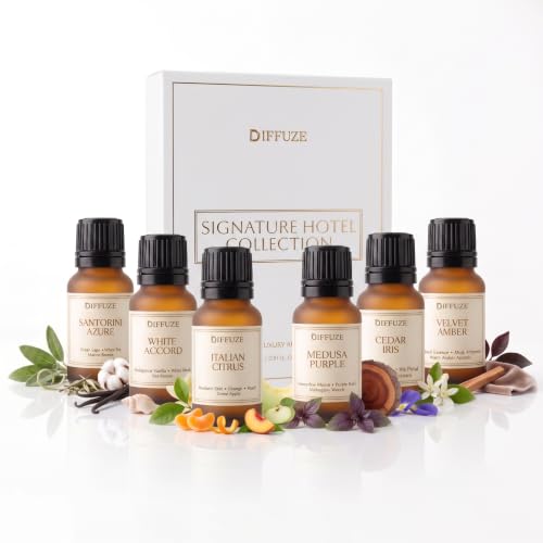 Image of DIFFUZE Essential Oil Set | Signature Hotel Collection - 6 x 15 ml Premium Aroma Fragrance Oils | Luxury Fragrance Oil Set for Diffuser, Home, Car & Room | Long-Lasting Hotel-Inspired Fragrance | 6 Signature Scents