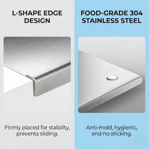Image of Stainless Steel Chopping Board Counter Top 36x31cm | Food Grade Steel | Easy Clean, Rust Proof | Cutting Board for Vegetables, Meat & Kitchen Use