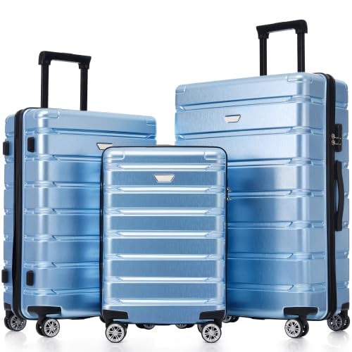 Luggage Sets 3 Piece, Hardshell Suitcases with Wheels, Modern New Durable ABS+PC Travel Suitcase with Spinner Wheels, Travel Luggage for Men and Women (Blue)