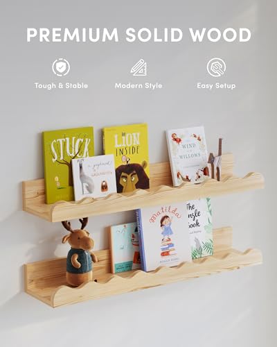 image for Seocry Kids' Bookshelf Set of 4 - Wood Floating Nursery Book Shelves, 