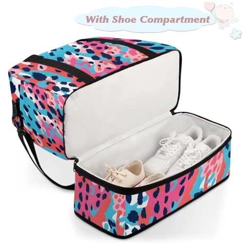 Large Travel Duffel Bag for Women Men Colorful Leopard Print Gym Bag Weekender Overnight Bags With Shoe Compartment Foldie Travel Tote Bag Carry On Personal Item Bag for Travel Gym Sports4