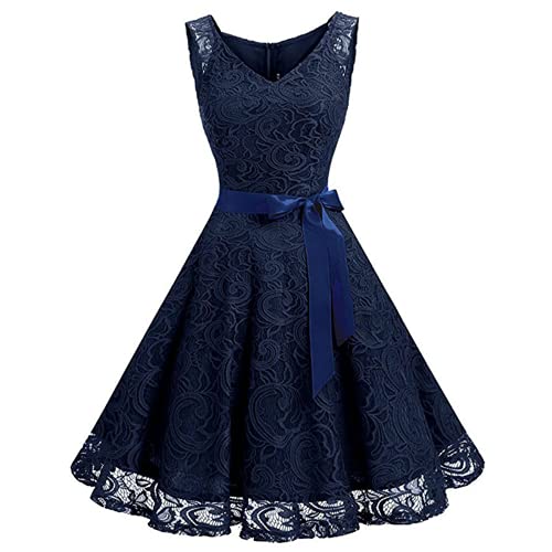 Daysskk Robe De Soirée Femme Courte Bleu Robe Cocktail Mariage Dentelle Femme Robe Cérémonie Femme Col V Robe Élégante Femme Mariage Robe Demoiselle...