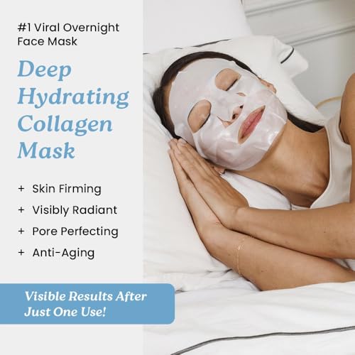 Image of GLOKORE Bio Collagen Face Mask, Overnight Hydrating Face Mask with Hyaluronic Acid, Peptides & Niacinamide, Firming & Plumping Skincare for Glowing-Looking Skin (Pack of 4)