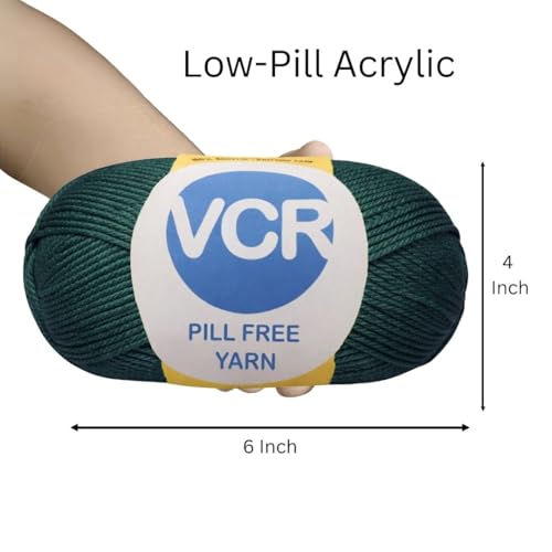 Image of VCR Dark Green Yarn, Pill-Free Soft Knitting Yarn, 100 Grams Hank, 263 Meters Length, Low-Pill Acrylic Yarn, Soft Crosia Threads, Pack of 1, Suitable for Beanies, Caps and Gloves