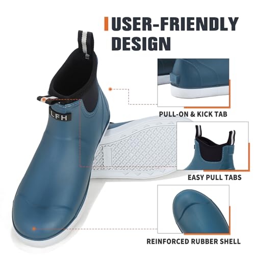 Image of Mens Deck Boots, Saltwater Fishing Booties Rubber Waterproof Ankle Rain Boots, High-performance Footwear Chelsea Boots for Gardening Fishing Boating Camping Sailing
