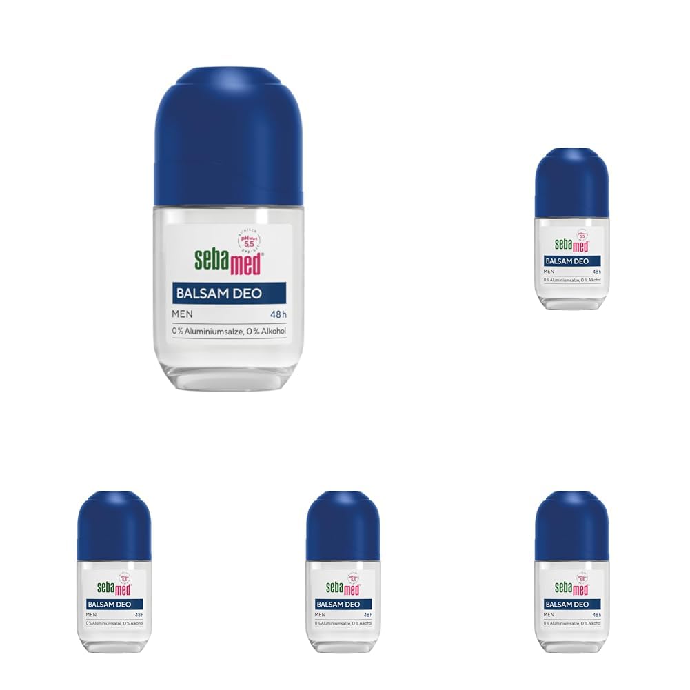 Sebamed Deo Roll-On Balsam Deo for Men 50 ml, mit 48 Stunden Wirkung, ohne Aluminiumsalze, ohne Alkohol, effektive Wirkformel mit Zink-Komplex (Packung mit 5)