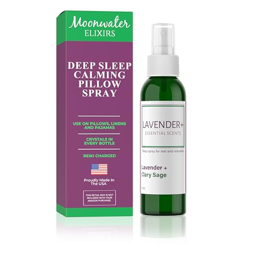 Lavender Sleep Spray for Pillows, Linens & Pajamas – Natural Calming Lavender & Clary Sage Aromatherapy Mist with Amethyst & Reiki Energy. Deep Sleep + Bedtime Relaxation for Adults & Kids. 4 oz (1)