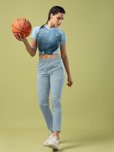Image of TECHNOSPORT Women's Regular Fit Mid Rise Solid Track Pant with Antimicrobial, Stretchable for Gym, Workout & Sports and Regular Use