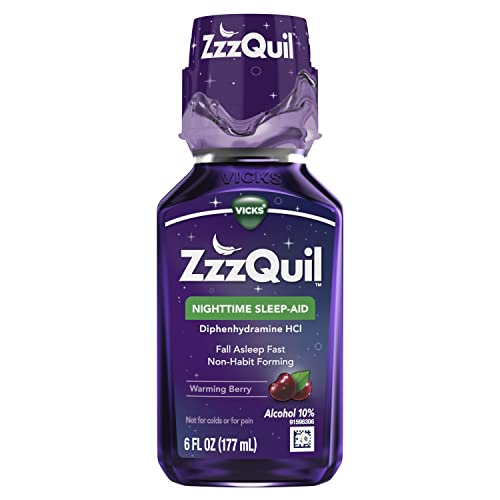 Image of ZzzQuil, Nighttime Sleep Aid Liquid, 50 mg Diphenhydramine HCl, No.1 Sleep Aid Brand, Fall Asleep Fast, Non-Habit Forming, Warming Berry Flavor, 6 FL OZ