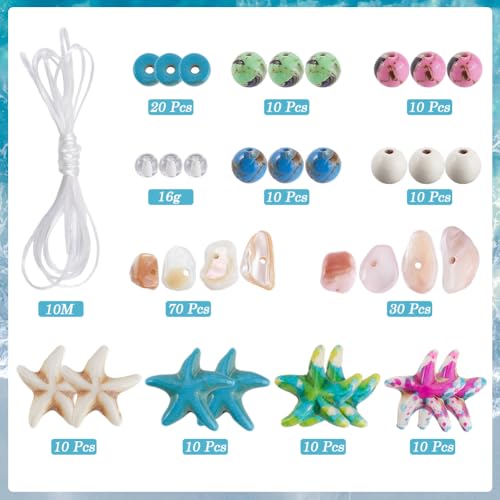 Kit fabrication de bracelets de mer avec 200 perles d'étoiles de mer bleues