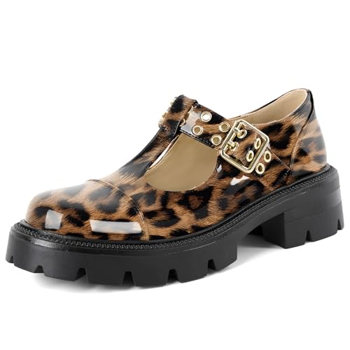 SAMMITOP Women's Mary Jane Shoes Platform Lug Sole Low Heel Chunky Pumps Round Toe Oxfords Shoes Kawaii Punk Goth Uniform Dress Shoes 2 Inches