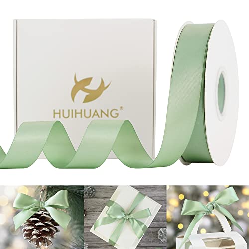 Huihuang Sage Satin Ribbon 1 Inch Light Sage Green Ribbon 50 Yards Double Face Silk Satin Ribbon For Wedding Decor Crafts Gift Wrapping Bows Bridal Floral Bouquet Invitation Card Baby Shower Party #TOP14