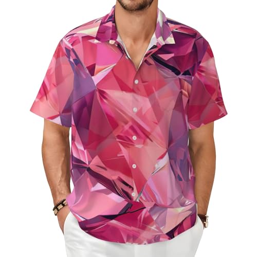 Chemise à manches courtes homme motif diamant rose pour vos voyages d'été