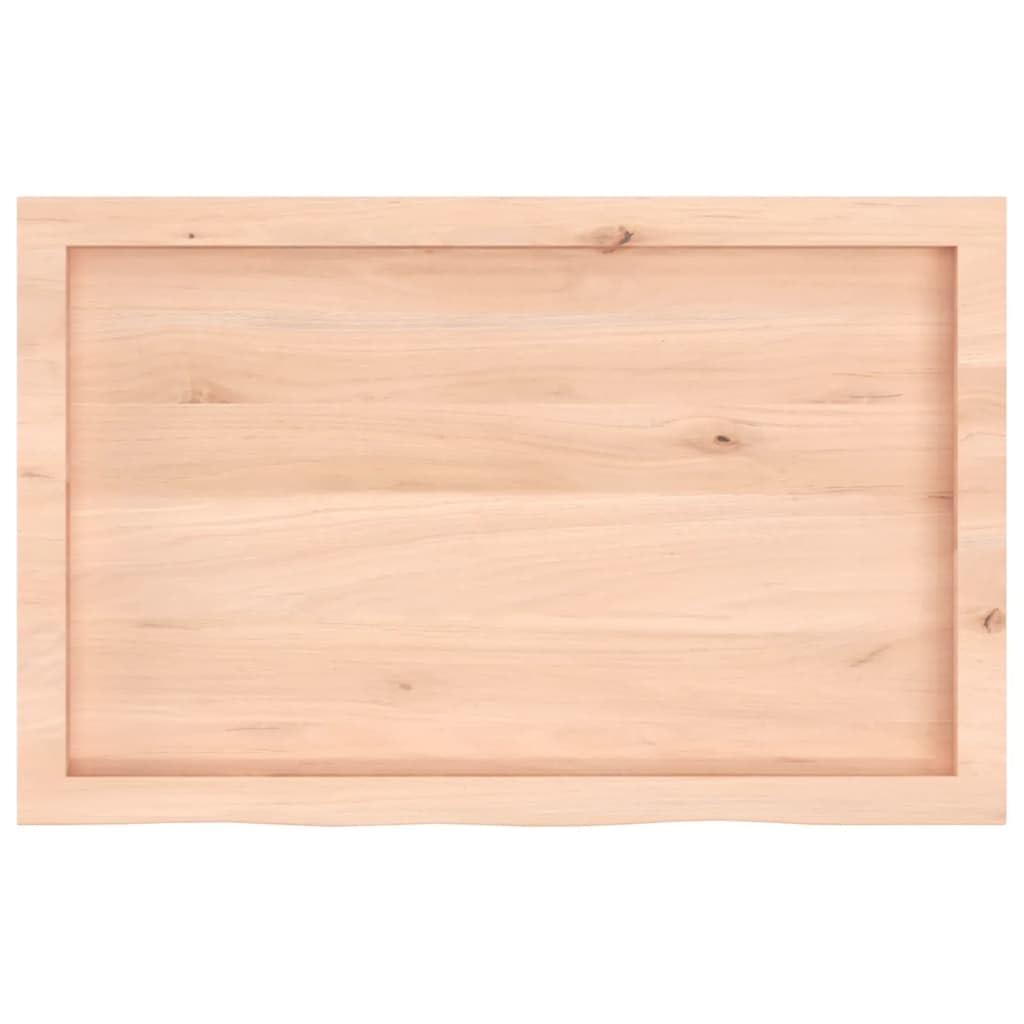 Piano lavabo in legno massiccio di rovere non trattato, 80 x 50 x (2-4) cm, con bordo naturale, versatile come piano di lavoro, piano da tavolo, ripiano per cucina, officina, ufficio e fai da