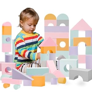 Set of 34 Jumbo Large Foam Blocks for Toddlers – Stacking Soft Blocks for Kids with Shapes & Colors Learning – Construction Building Preschool Toys – Giant Foam Bath Blocks for Toddlers 3-5 & above