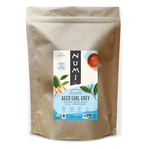 Numi Organic Aged Earl Grey Tea Loose Leaf, 16 Ounce Pouch, Black Tea With Bergamot, Brews 200 Cups