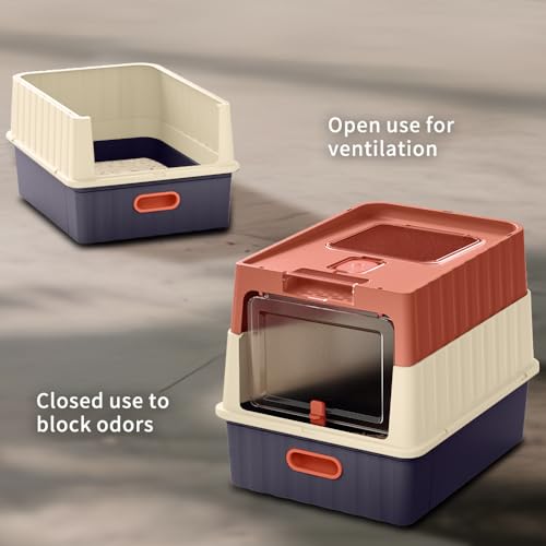 Arenero para gato con tapa abatible y bandeja extraíble rojo miniatura 4