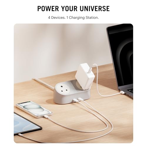 Image of DailyObjects Loft Charging Station - 2 Type-C Ports - 65W, 2 Type-D Ports - 2500W, 5ft Long Cable, Compatible with All Devices, Supports Laptop Charging for Office, Home Appliances, GaN5 - White