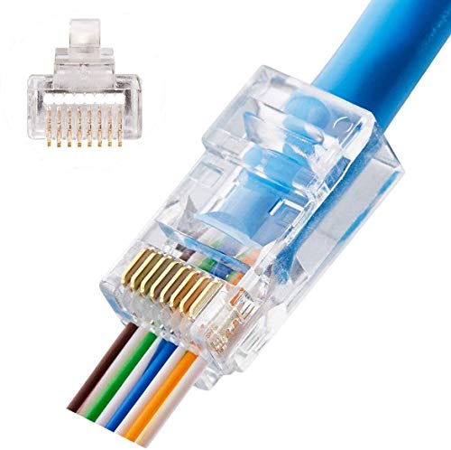 CAT6 Connectors RJ45 Pass Through Connectors 50pcs 3 Prong Ethernet Gold Plated Network Ends Plug Cable Connectors for 24AWG CAT6 CAT5E Cable
