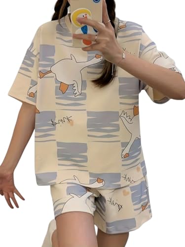 Image of Lunza Women's Cotton Blend Pajama Set, Short Sleeve T-Shirt and Shorts, Cute Bear Print Nightwear